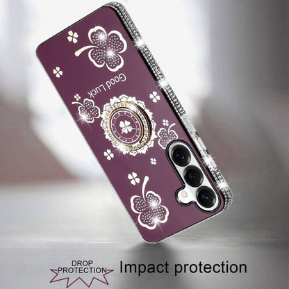 Phone Case for Samsung Galaxy S26+ / S26 Plus Glitter Diamond Ring Stand Sparkle Rhinestone Edge AntiSlip Kickstand Luxury Fashion Bumper Shockproof Cover Purple