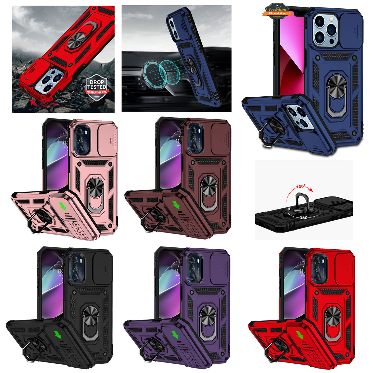 For Samsung Galaxy A17 5G Hybrid Ring Shockproof with 360° Rotate Ring Kickstand, Camera Lens Protection, Soft Edge Bumper Case Cover