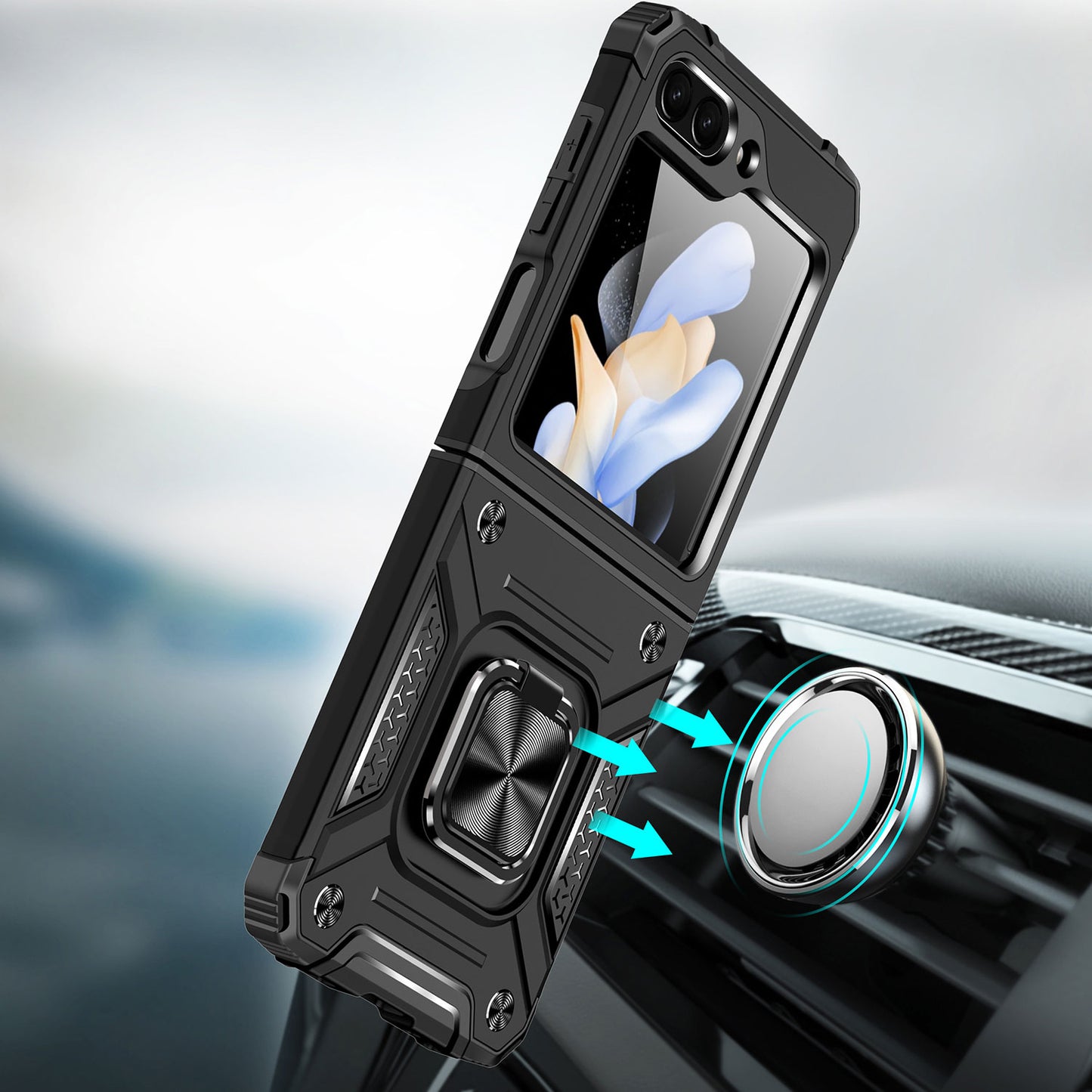 For Samsung Galaxy Z Flip 7 FE 360° Rotating Ring Kickstand with Magnetic Holder Hybrid Shockproof Rubber TPU Hard PC Case Cover