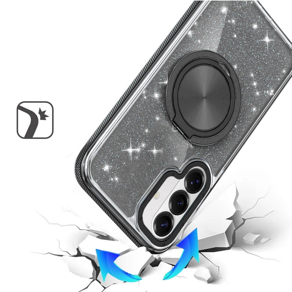 Phone Case for Samsung Galaxy S26 FE /Fan Edition Magnetic Hybrid 360 Rotating Ring Kickstand Tough Hard PC Soft TPU Glitz Shimmer Glitter Shock Absorbing Cover