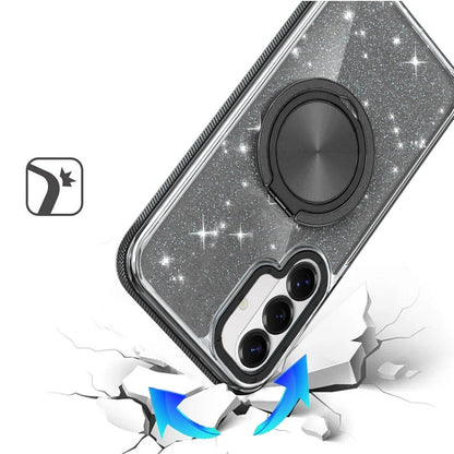 Phone Case for Samsung Galaxy S26 FE /Fan Edition Magnetic Hybrid 360 Rotating Ring Kickstand Tough Hard PC Soft TPU Glitz Shimmer Glitter Shock Absorbing Cover