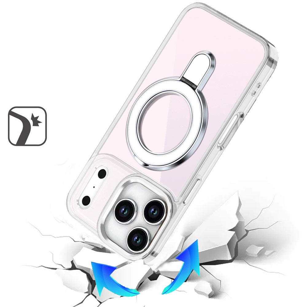 Phone Case for Apple iPhone 18 Pro Max Chrome Magnetic Ring Stand Rotational Shockproof Hybrid Kickstand Metal Finish Rugged Drop Protection Armor Cover
