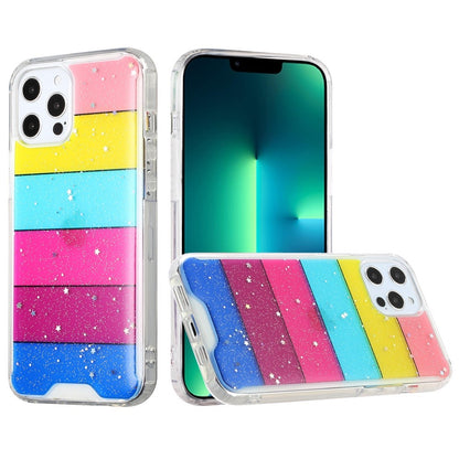 Phone Case for Apple iPhone 13 Pro Glitter Epoxy Hybrid Hard PC TPU Slim Bumper Scratch Resistant Shock Absorbing Reinforced Edges Cover Multicolor