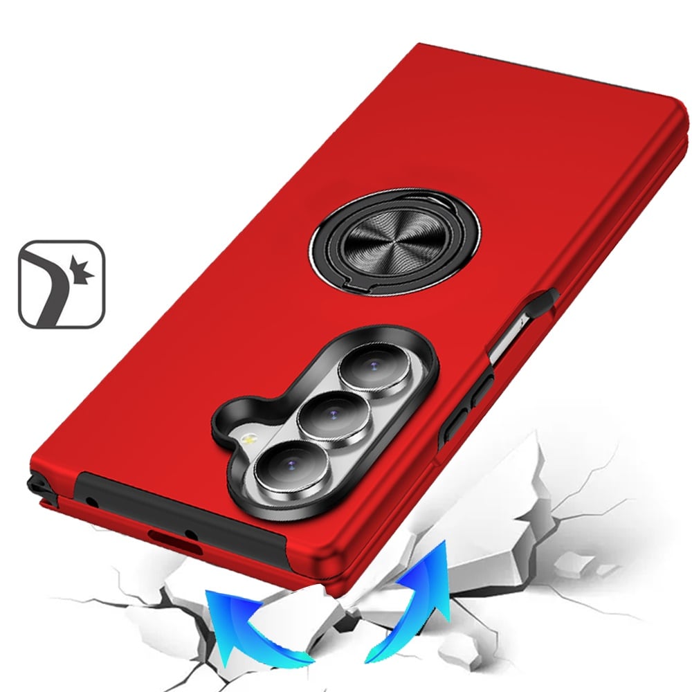 Phone Case for Samsung Galaxy Z Fold 8 Ultra Invisible Ring Stand Shockproof Anti Slip Durable Grip Protective Hybrid Slim Fit Magnetic Car Mount Holder Cover Red