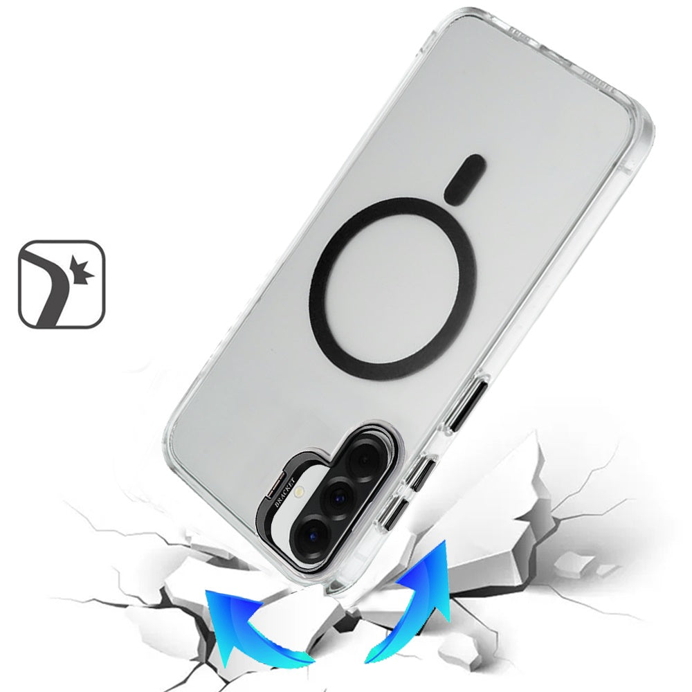 Phone Case for Samsung Galaxy A57 Clear Metallic Camera Stand Magnetic Hybrid TPU Shockproof Grip Camera Protection Kickstand Durable Armor Cover