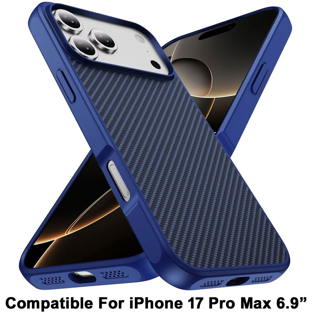 For Apple iPhone 17 Pro Max (6.9") Carbon Fiber Design with Magnetic HQ 2.0mm Thick Hybrid Shockproof Rubber Hard PC Case Cover