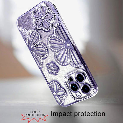 For Samsung Galaxy A26 Luxury Flower Design Sparkle Glitter Diamond Rhinestone Shimmer Bling Plating Thick TPU Hard PC Case Cover Flower Purple