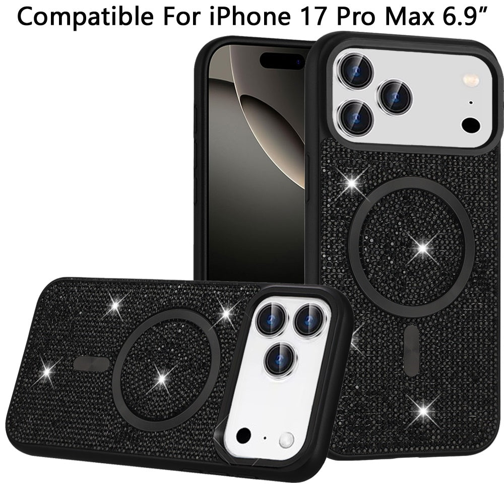 Phone Case for Apple iPhone 17 Pro Max Magnetic Bling Diamond Sparkle Hybrid Shockproof Rugged Grip Durable Protection Anti-Slip Armor Design Cover