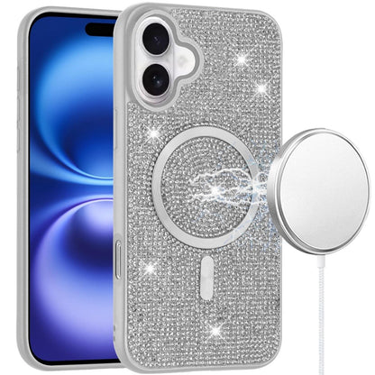 For Apple iPhone 17 (6.3") Sparkly Diamond Bling Case Rhinestone Skin Hybrid with Magnetic Circle, MagSafe Compatible Case Cover