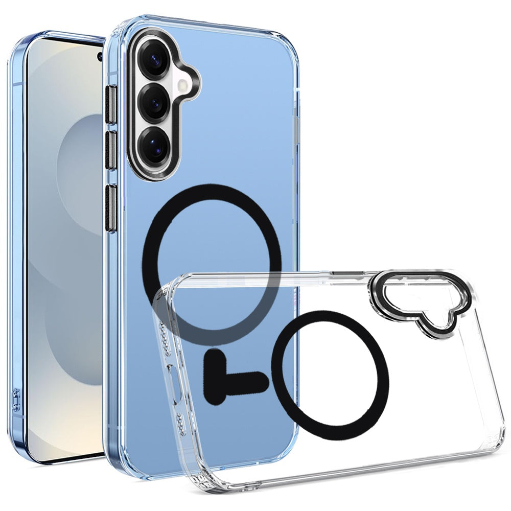 For Samsung Galaxy S26+ / S26 Plus Clear Transparent Case Matching Circle Design, Hybrid TPU Hard Shell, Support Magsafe Charger Case Cover Black