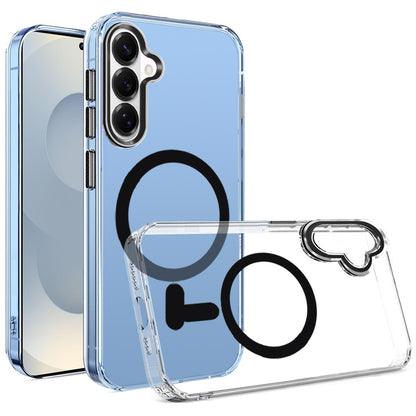 For Samsung Galaxy S26+ / S26 Plus Clear Transparent Case Matching Circle Design, Hybrid TPU Hard Shell, Support Magsafe Charger Case Cover Black
