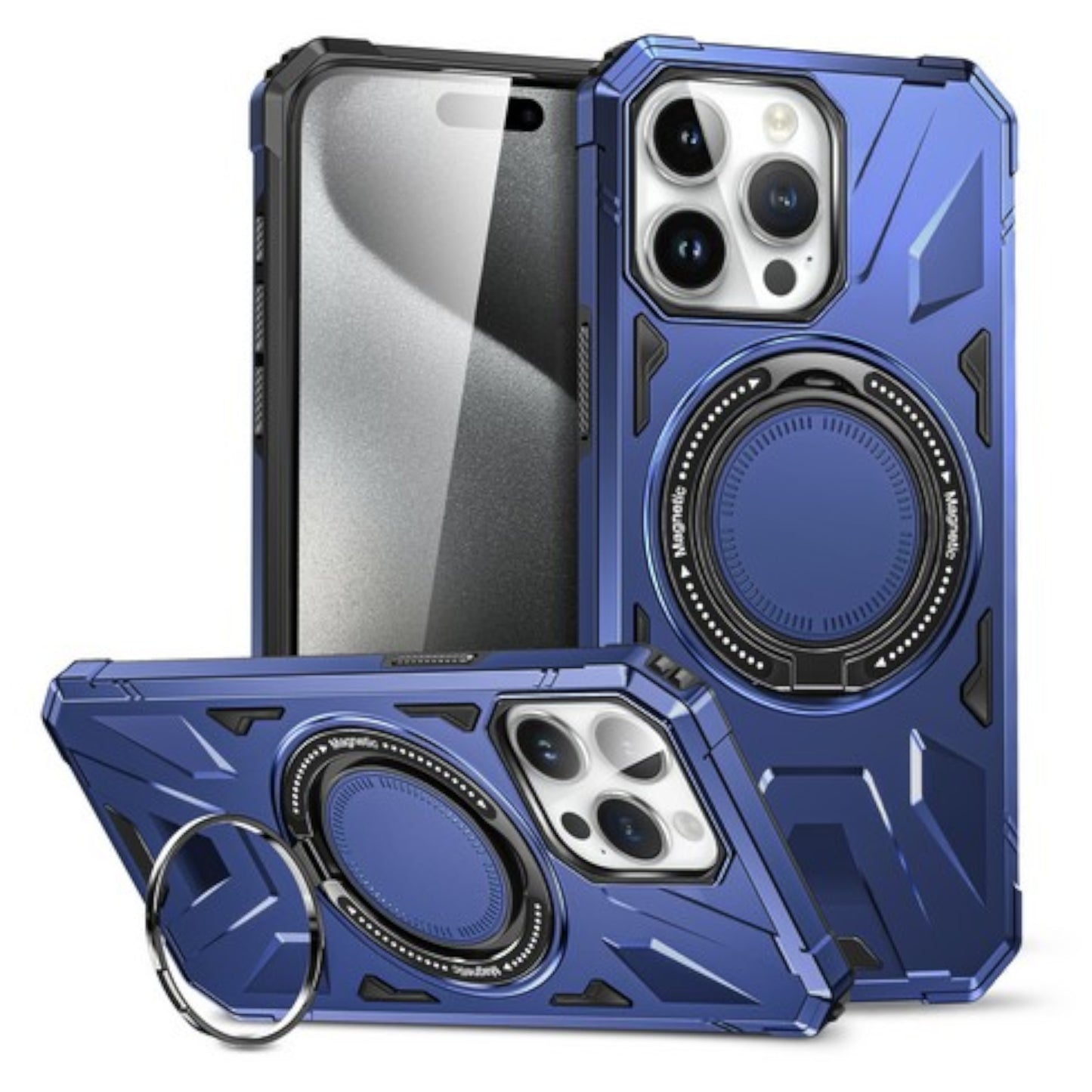 For Apple iPhone 16 Pro Max (6.9") Tough Shockproof Hybrid with Magnetic Ring Stand Compatible with MagSafe TPU + PC Protective Case Cover