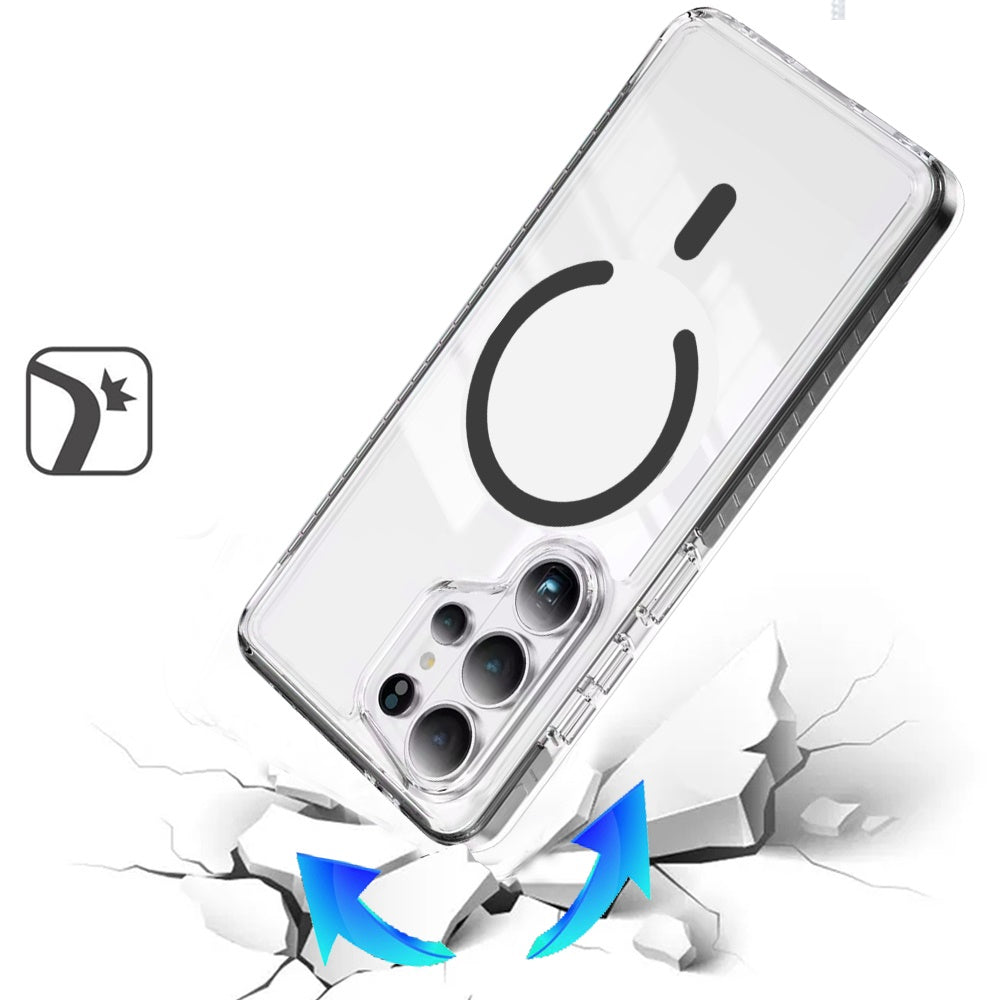 For Samsung Galaxy S26 Ultra Transparent Colored Edge Magnetic Hybrid Thick Shockproof Drop Protection Compatible with Wireless Charging Case Cover