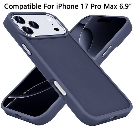 Phone Case for Apple iPhone 17 Pro Max Polished Acrylic Hybrid TPU Slim Shockproof Metal Button Thick Durable Grip Camera Protection Anti-Scratch Cover Dark Blue