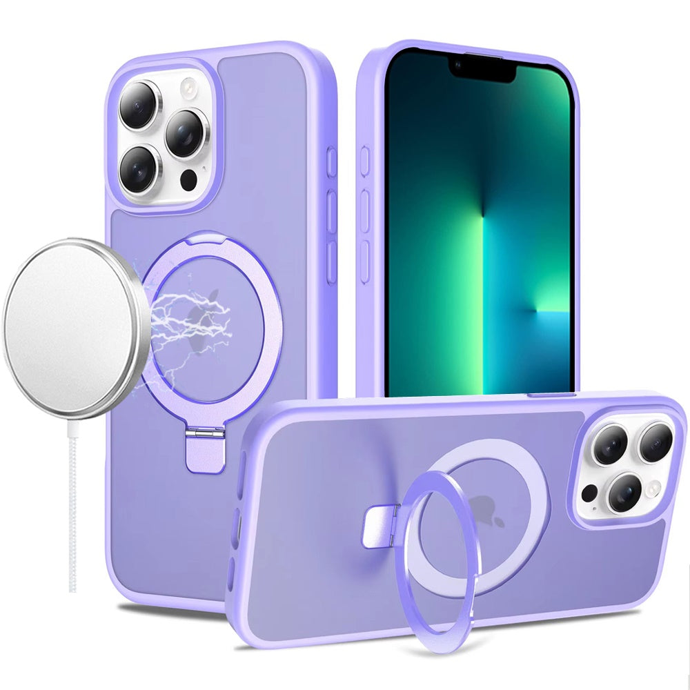 For Apple iPhone 13 Pro Magnetic Circle Back with Ring Stand Full Rotation Matte Hybrid Shockproof Case Cover