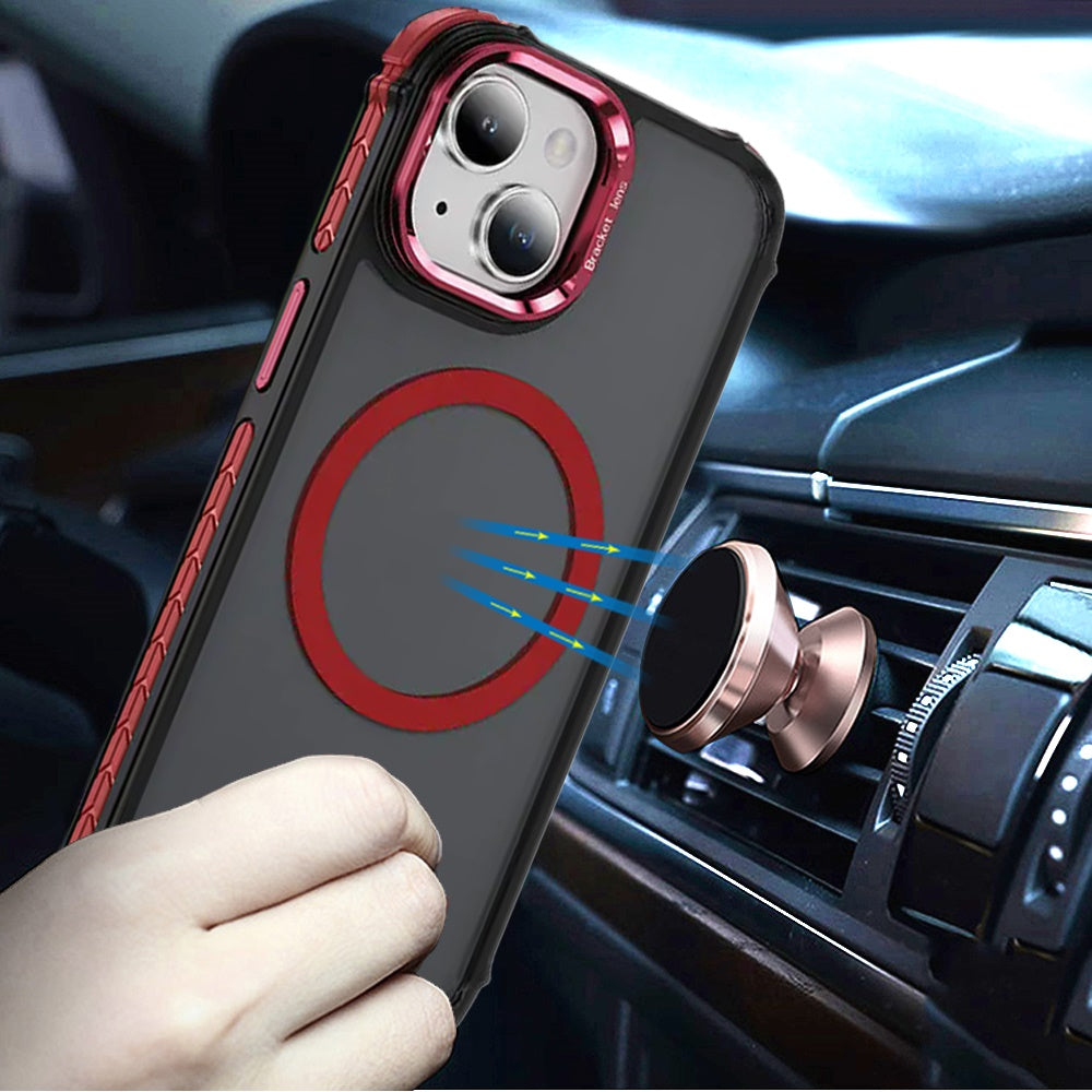 For Apple iPhone 11 Hybrid Metal Camera Stand Ring Sturdy, Compatible with MagSafe, Matte Hard TPU Colorful Edge Case Cover