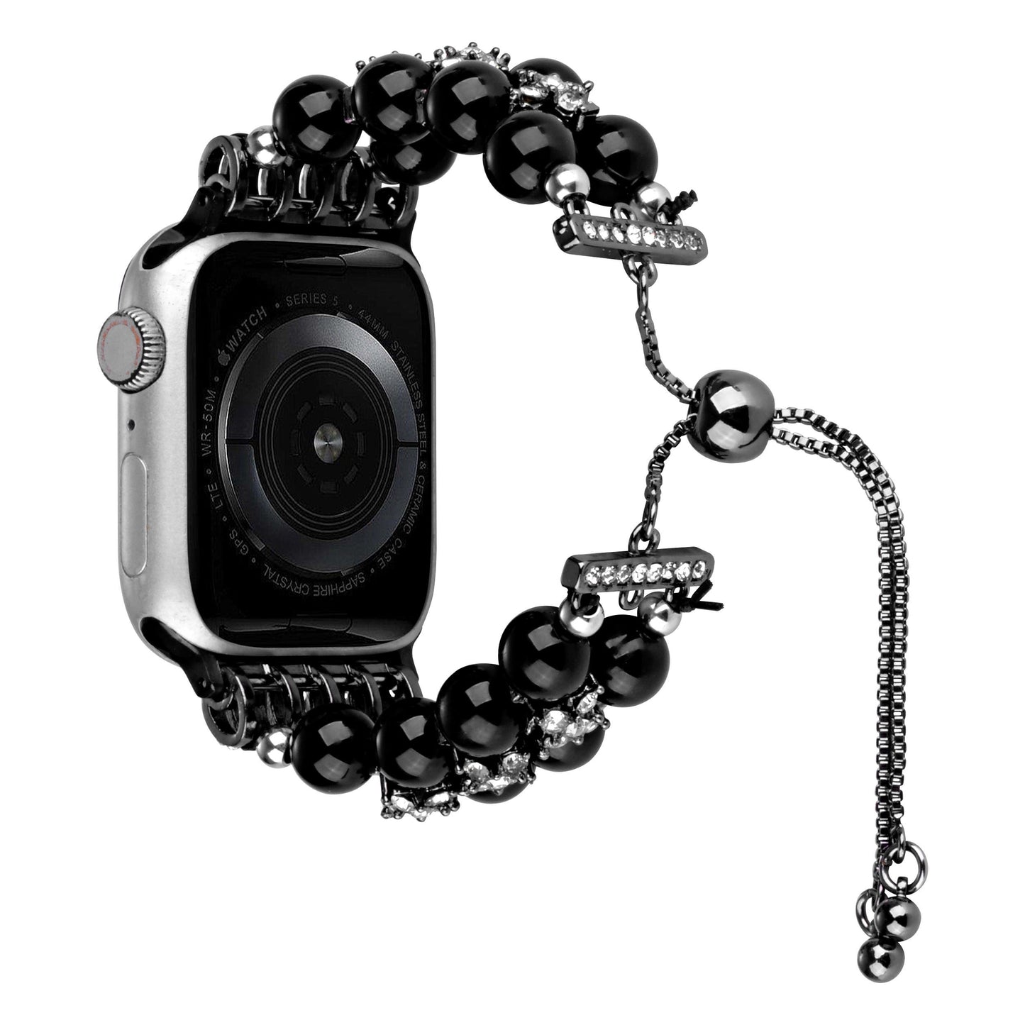 Watch Band for Apple Watch 42/44/45/46mm & Ultra 49mm, Series 4-10 & SE Pearls Fashion Bling Strand Metal Adjustable replacment Bracelet Style with Secure Attachment