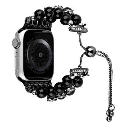 Watch Band for Apple Watch 42/44/45/46mm & Ultra 49mm, Series 4-10 & SE Pearls Fashion Bling Strand Metal Adjustable replacment Bracelet Style with Secure Attachment