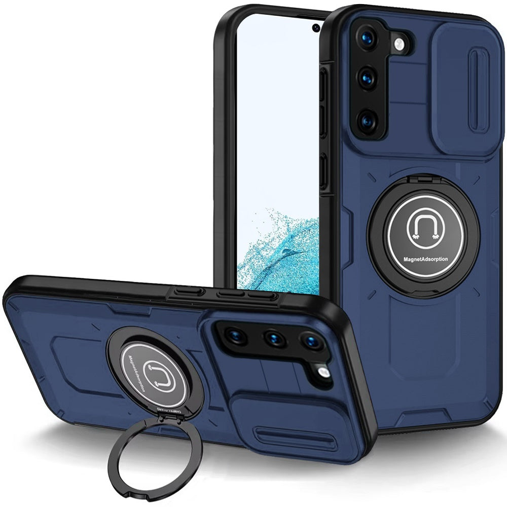 For Samsung Galaxy S21 Build in Invisible Magnetic Ring Stand with Slide Camera Protector, fit Magnetic Car Mount [Compatible with MagSafe] Case Cover