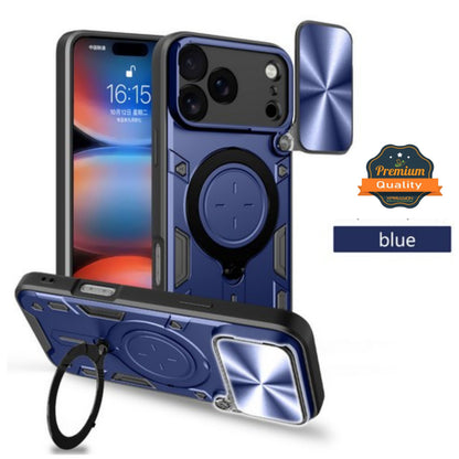 For Apple iPhone 17 Pro Hybrid Shockproof with Magnetic Ring Stand, Compatible with Magsafe & Sliding Camera Lens Protector Case Cover
