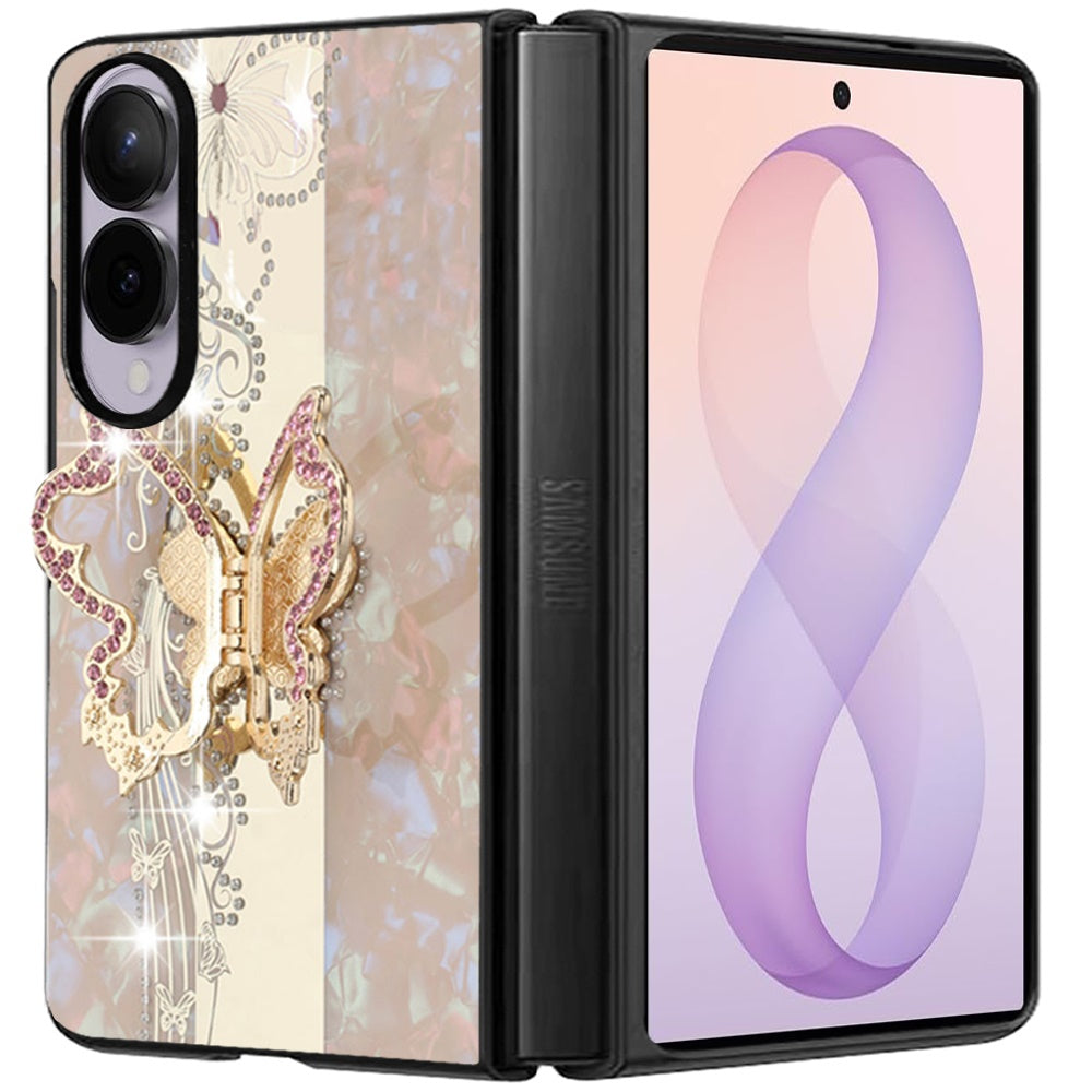 Phone Case for Samsung Galaxy Z Fold 8 Diamond 3D Fashion Floral Glitter Engraved Luxury Bling Hybrid Shockproof Chrome Edge Protective Grip Cover