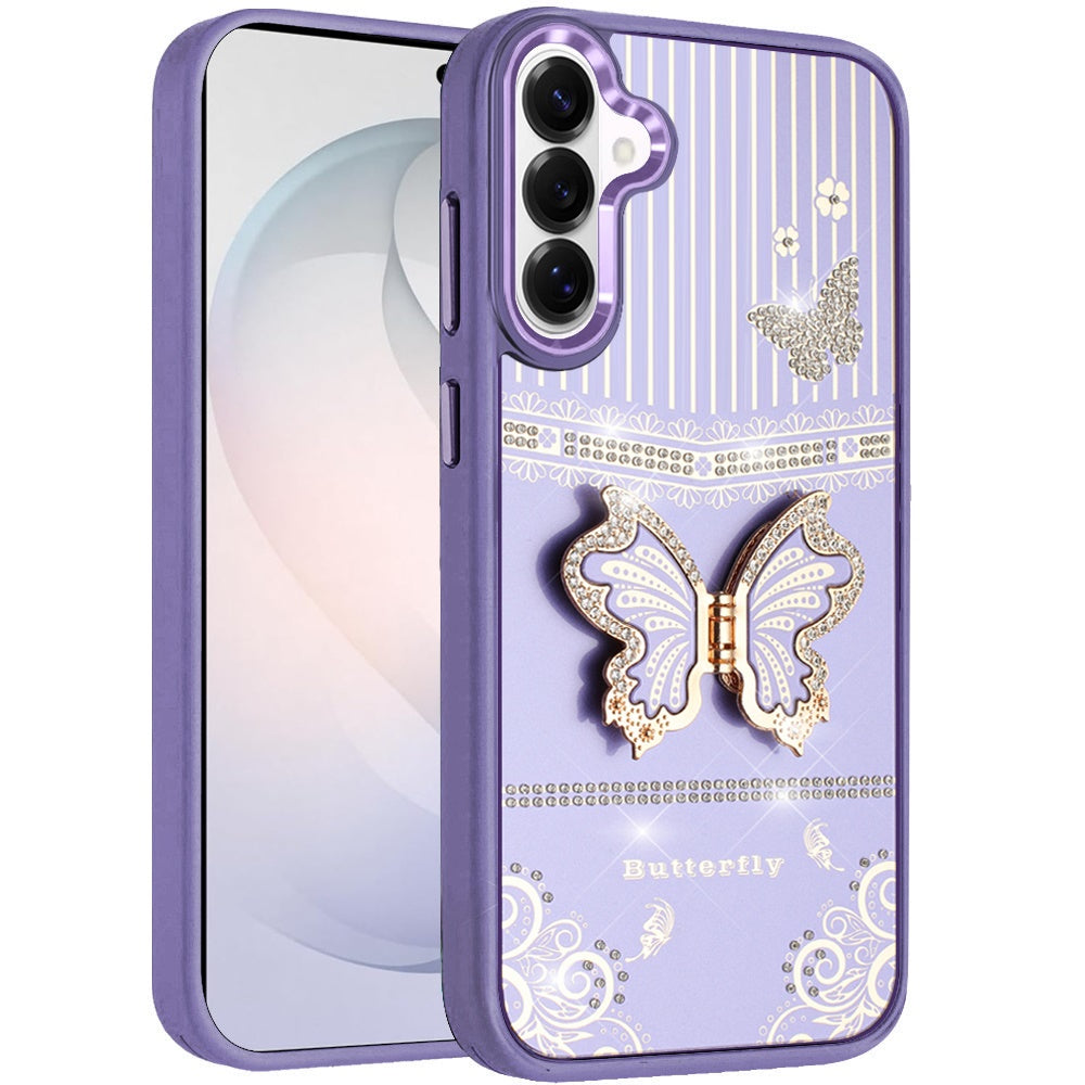 Phone Case for Samsung Galaxy S26 FE /Fan Edition Glitter Bling Butterfly Stand Metallic Edge Hybrid Shockproof Grip Durable Camera Protection Stylish Design Cover