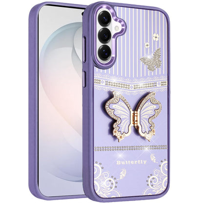 Phone Case for Samsung Galaxy S26 FE /Fan Edition Glitter Bling Butterfly Stand Metallic Edge Hybrid Shockproof Grip Durable Camera Protection Stylish Design Cover