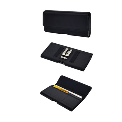 For Apple iPhone 16 Plus (6.7") Universal Nylon Canvas Horizontal Pouch Holster with Wallet Credit Card Slots & Belt Loop Clip Carrying Phone (6.7") [Black]