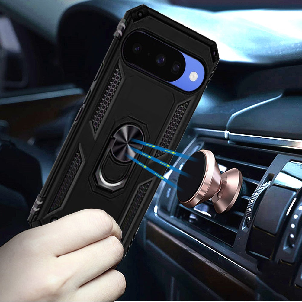 Phone Case for Google Pixel 11 / 11 Pro Rotatable Ring Stand Shockproof Hybrid Armor Anti Slip Heavy Duty Fit Magnetic Car Mount Durable Grip Cover