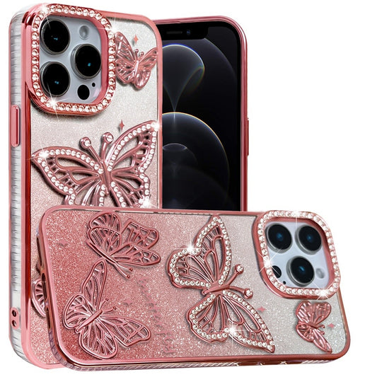 Phone Case for Apple iPhone 12 Pro Max Butterfly Freedom Shimmer Glitter Thick TPU Shockproof Anti Slip Durable Protective Design Cover Gold