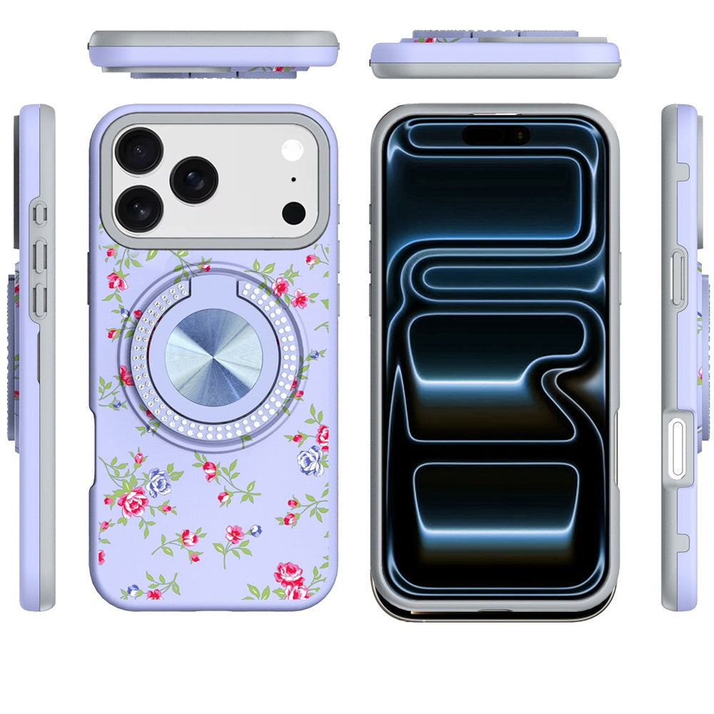 Phone Case for Apple iPhone 18 Pro Max Magnetic Ring Stand Matte Metal Hybrid Car Mount Friendly Shockproof Rotational Grip Diamond Design Pattern Cover