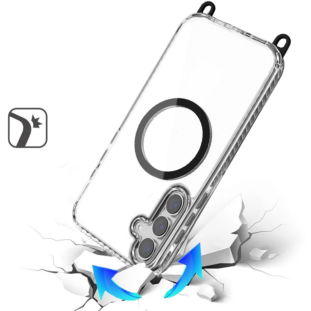 Phone Case for Samsung Galaxy S26+ / S26 Plus Transparent Magnetic Lanyard Shockproof Hybrid Clear Grip Durable Camera Protection TPU Anti-Slip Design Cover