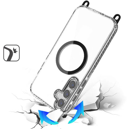 Phone Case for Samsung Galaxy S26+ / S26 Plus Transparent Magnetic Lanyard Shockproof Hybrid Clear Grip Durable Camera Protection TPU Anti-Slip Design Cover