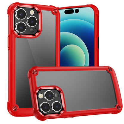 For Apple iPhone 12 Pro Max Hybrid Transparent Rubber with Metal Buttons & Camera Edges Hard TPU Corner Frame Bumper Case Cover Blue
