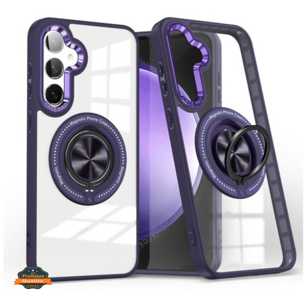 For Samsung Galaxy S25 /S24 Clear Transparent Back Hybrid with Rotating Ring Stand, MagSafe Compatible Shockproof Slim TPU PC Case Cover