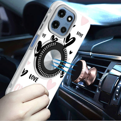 Phone Case for Motorola Moto G 5G 2026 / 2025 Magnetic Ring Stand Matte Metal Hybrid Car Mount Friendly Shockproof Rotational Grip Diamond Design Pattern Cover Love Heart Love