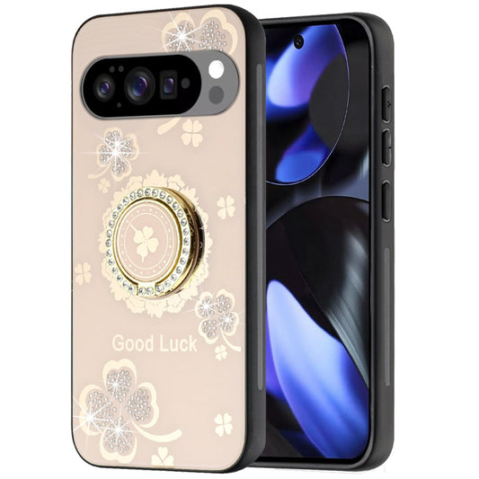 For Google Pixel 9, 9 Pro Diamonds 3D Butterfly Bling Sparkly Glitter Ornaments Engraving Hybrid with Stand Fashion Case Cover Good Luck Floral Gold