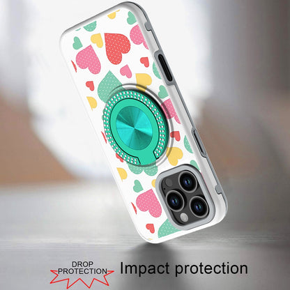 For iPhone 16 Pro Max (6.9") Pattern Design Hybrid with Invisible Ring Stand & Magnetic Back, Shockproof Protective Grip Case Cover