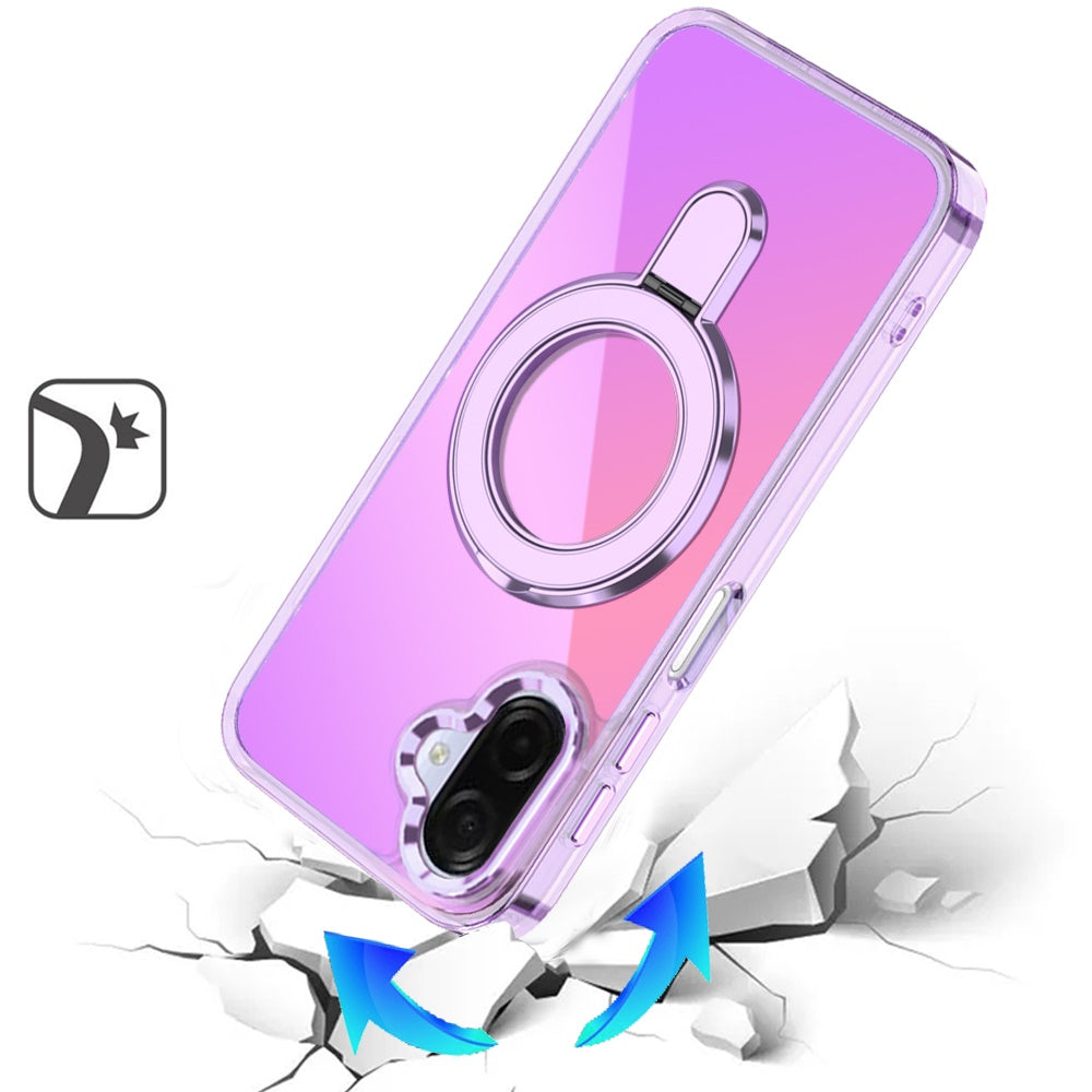 Phone Case for Samsung Galaxy A08 4G, A07 5G, A07 4G Chrome Magnetic Ring Stand Rotational Shockproof Hybrid Kickstand Metal Finish Rugged Drop Protection Armor Cover