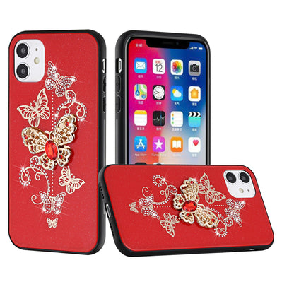 For Samsung Galaxy Z Fold 7 Diamonds 3D Butterfly Bling Sparkly Glitter Ornaments Engraving Hybrid Metal Fashion Case Cover Red Garden Butterflies