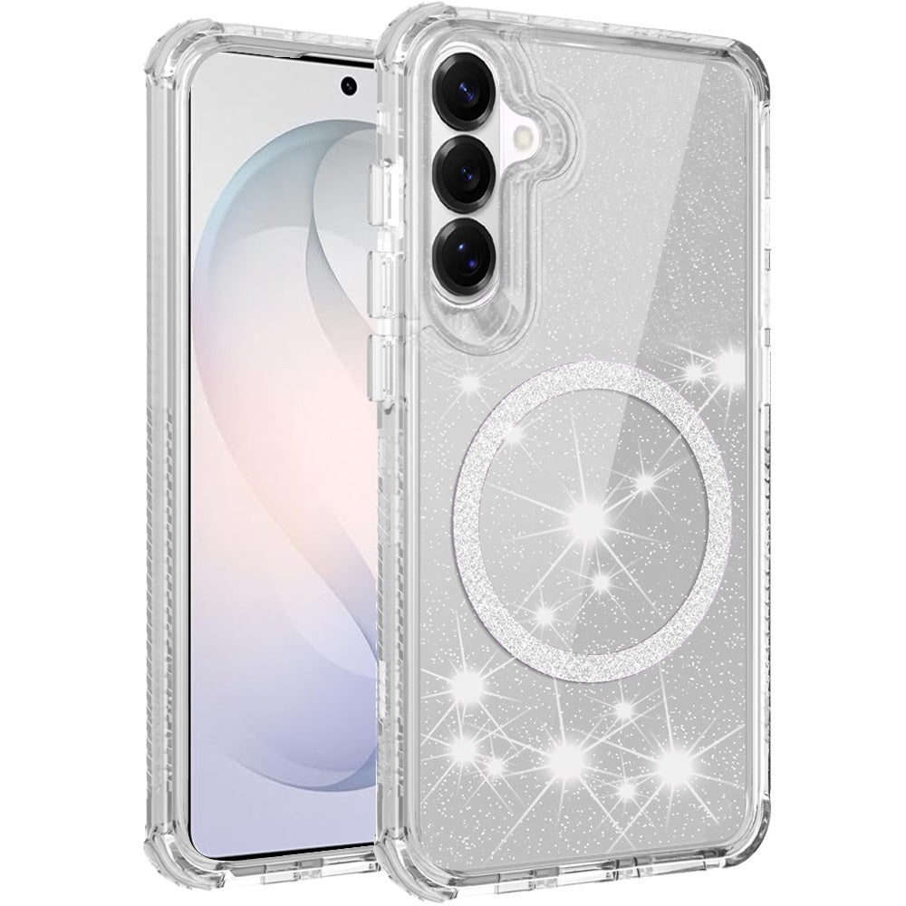 Phone Case for Samsung Galaxy S26 Magnetic Circle Glitter 3in1 Hybrid Shockproof Bling Protective Durable Crystal Clear Grip Slim Lightweight Cover
