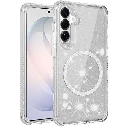 Phone Case for Samsung Galaxy S26 Magnetic Circle Glitter 3in1 Hybrid Shockproof Bling Protective Durable Crystal Clear Grip Slim Lightweight Cover