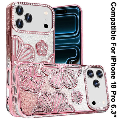 Phone Case for Apple iPhone 18 Pro Shimmer Glitter Floral Thick TPU Shockproof Durable Grip Camera Protection Anti-Scratch Stylish Design Cover