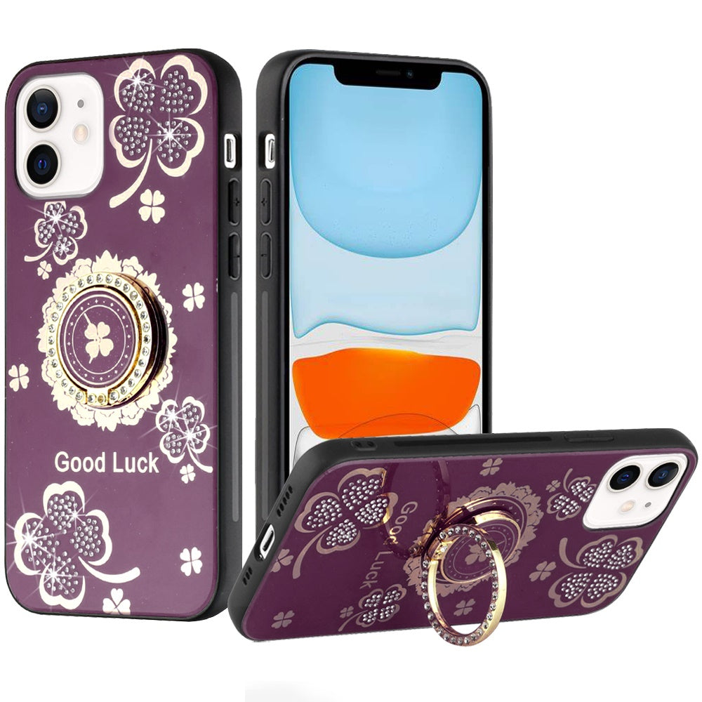 Phone Case for Apple iPhone 11 Diamond 3D Fashion Floral Glitter Engraved Luxury Bling Hybrid Shockproof Chrome Edge Protective Grip Cover Purple