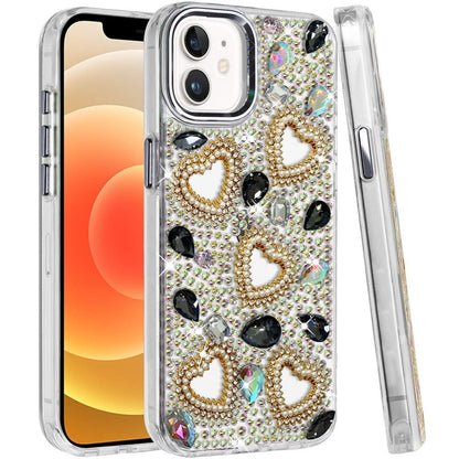 Phone Case for Apple iPhone 12 /12 Pro Luxury Crystal Heart Rhinestone Diamond Bling Shockproof Hybrid Glitter Protective Stylish Durable Grip Cover