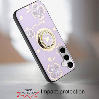 For Samsung Galaxy S25 FE, S25 Fan Edition Diamonds 3D Fashion Bling Sparkly Glitter Ornaments Engraving Hybrid with Ring Stand Case Cover