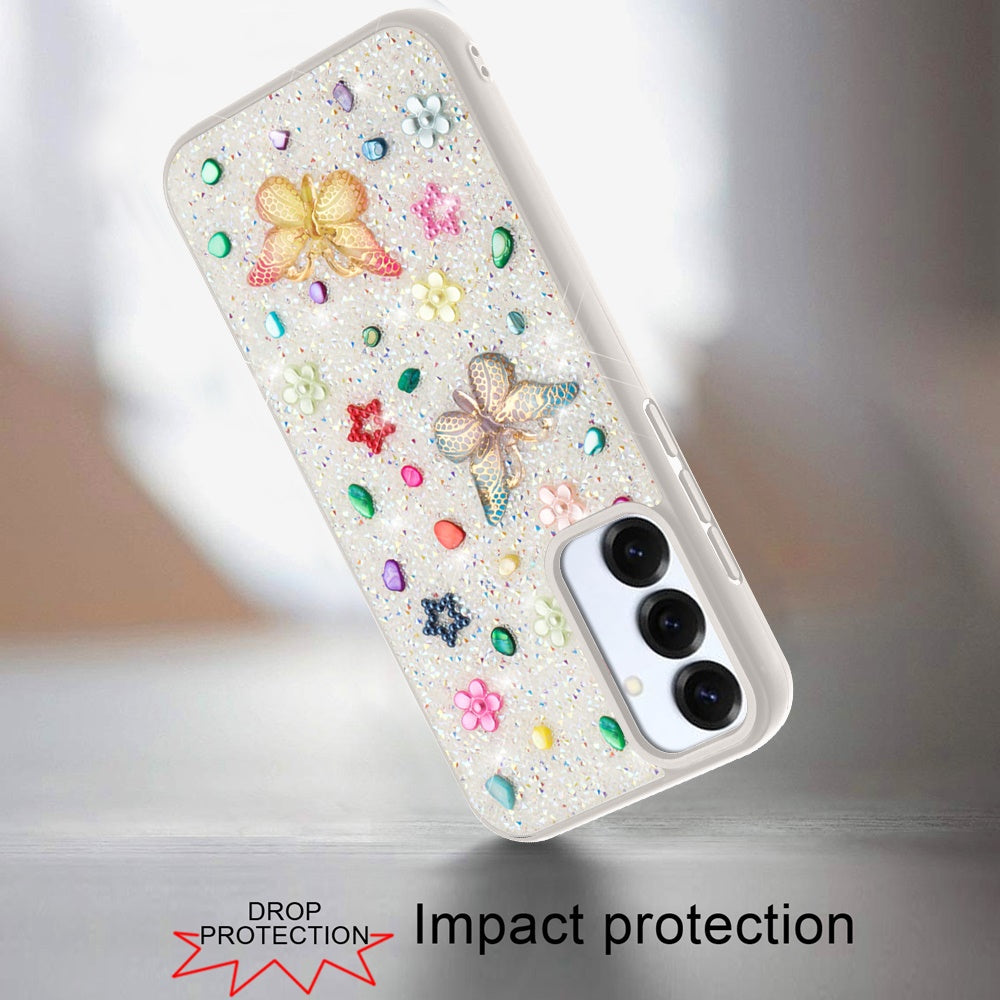 For Samsung Galaxy S25 /S24 Diamond Butterfly 3D Glitter Bling Design, Slim Hybrid Sparkle Protective Cover TPU for Women Girls Case Cover White