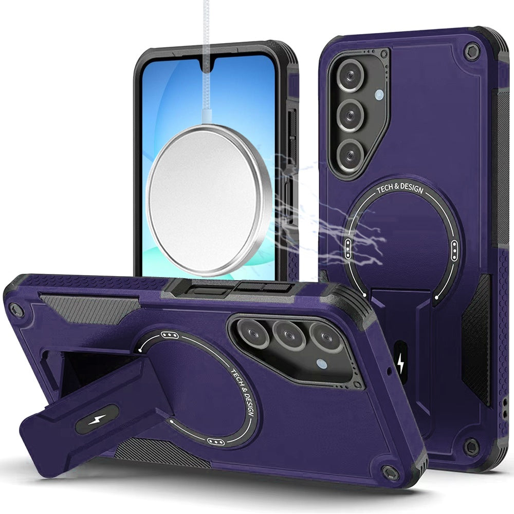 Phone Case for Galaxy A17 5G Magnetic Kickstand Rugged Shockproof Armor Grip Anti Slip Heavy Duty Protective Matte Stand Hybrid Cover Purple