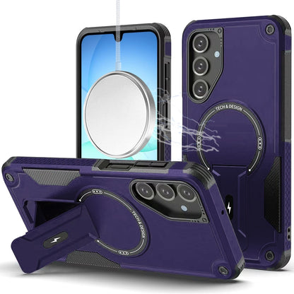 Phone Case for Galaxy A17 5G Magnetic Kickstand Rugged Shockproof Armor Grip Anti Slip Heavy Duty Protective Matte Stand Hybrid Cover Purple