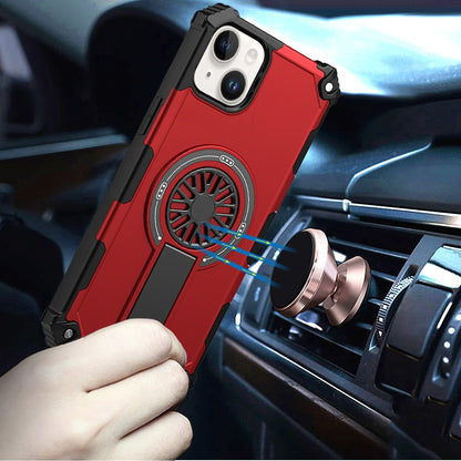 For iPhone 15 (6.1") Texture Design Invisible Kickstand Case, MagSafe Compatible Hybrid Shockproof Cover, Car Mount Friendly Case Cover